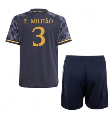 Real Madrid Eder Militao #3 Borta Kläder Barn 2023-24 Kortärmad (+ Korta byxor)